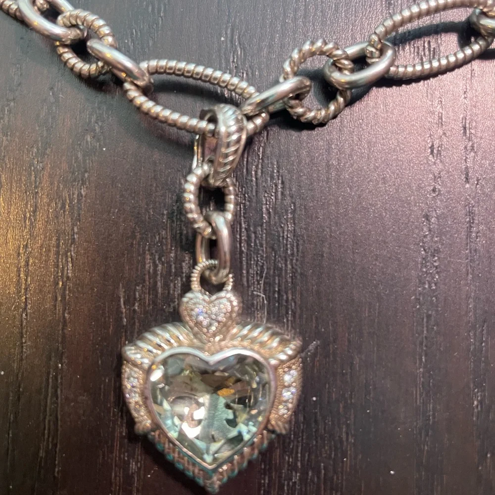 Judith Ripka Sterling silver  necklace with green amethyst enhancer - Picture 3 of 5